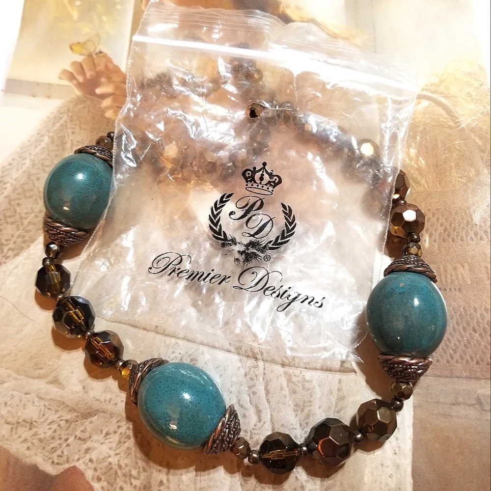 NEW Premier Designs Copper Crystals Ceramic Beads Necklace - Picture 5 of 7